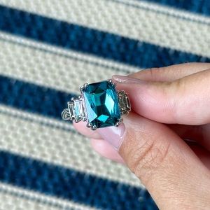 Luxury Large Blue Topaz Square Shape Stone Silver Ring